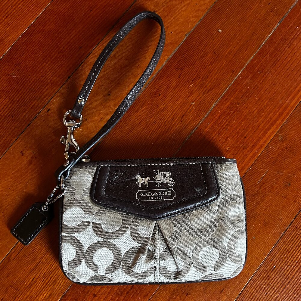 Coach Wristlet - tan and dark brown